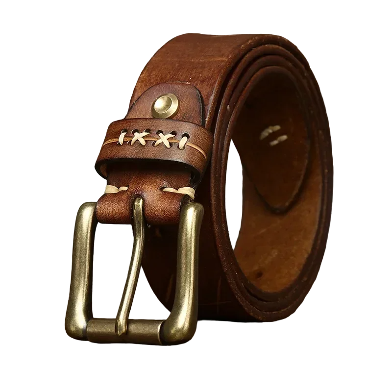 Cinto Masculino de Couro Marcanzzi MZ467: sofisticação e resistência com design vintage, fivela robusta, ideal para looks sociais e casuais.