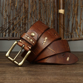 Cinto Masculino de Couro Marcanzzi MZ467: sofisticação e resistência com design vintage, fivela robusta, ideal para looks sociais e casuais.