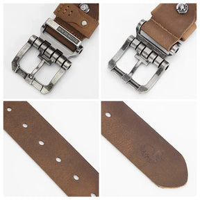 Cinto Masculino de Couro Romenzi Denim RZ459 artesanal com couro de bison e fivela metálica, perfeito para looks casuais ou sociais com estilo.