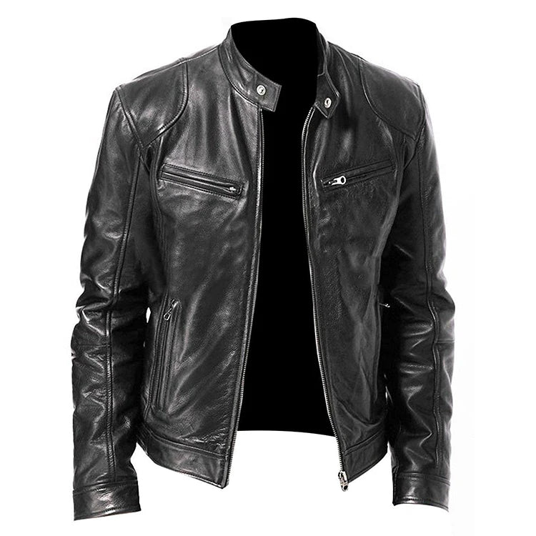 Jaqueta de Couro Masculina Racer Marcanzzi MZ163 em couro legítimo, design moderno inspirado no estilo racer, caimento confortável e acabamento sofisticado.