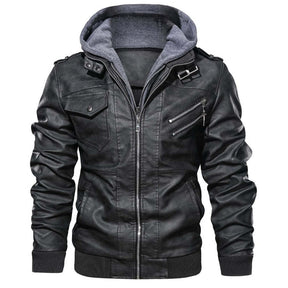 Jaqueta Masculina de Couro Original Marcanzzi MZ125 em couro legítimo, com capuz removível, costuras reforçadas e interior macio para durabilidade e elegância.