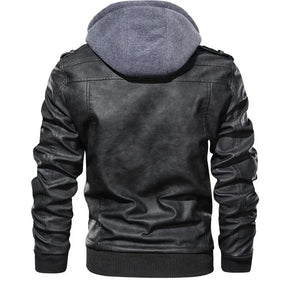 Jaqueta Masculina de Couro Original Marcanzzi MZ125 em couro legítimo, com capuz removível, costuras reforçadas e interior macio para durabilidade e elegância.
