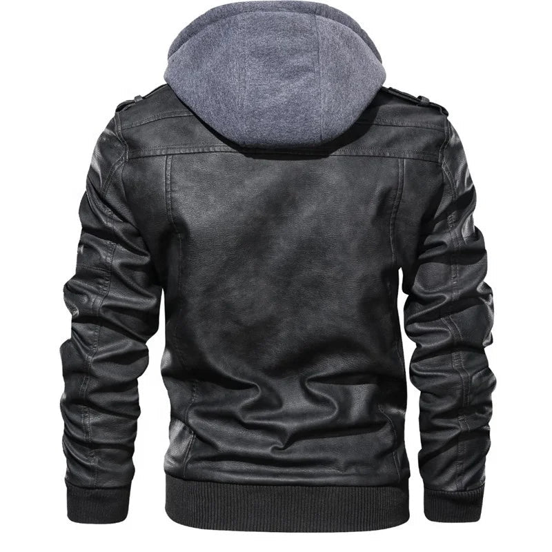 Jaqueta Masculina de Couro Original Marcanzzi MZ125 em couro legítimo, com capuz removível, costuras reforçadas e interior macio para durabilidade e elegância.