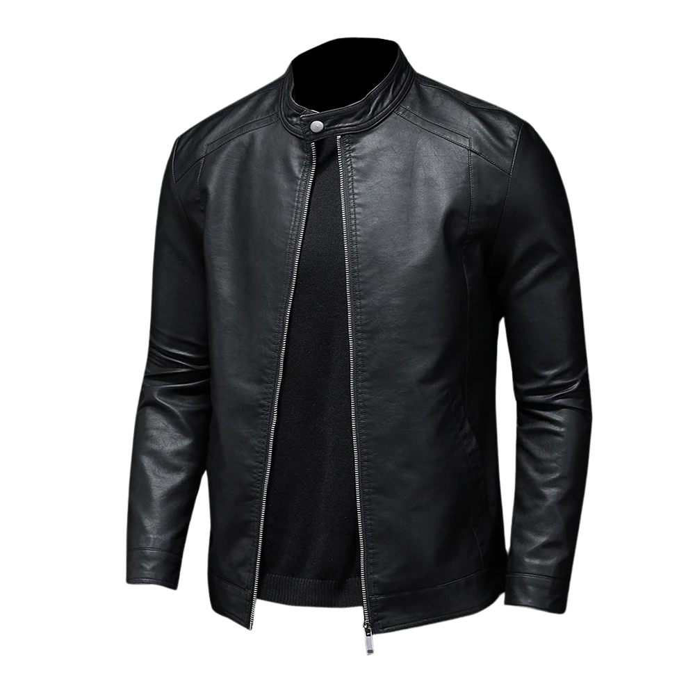 Jaqueta Masculina de Couro Marcanzzi Classic MZ117 feita em couro genuíno, com costuras reforçadas, interior macio e design sofisticado para dias frios.
