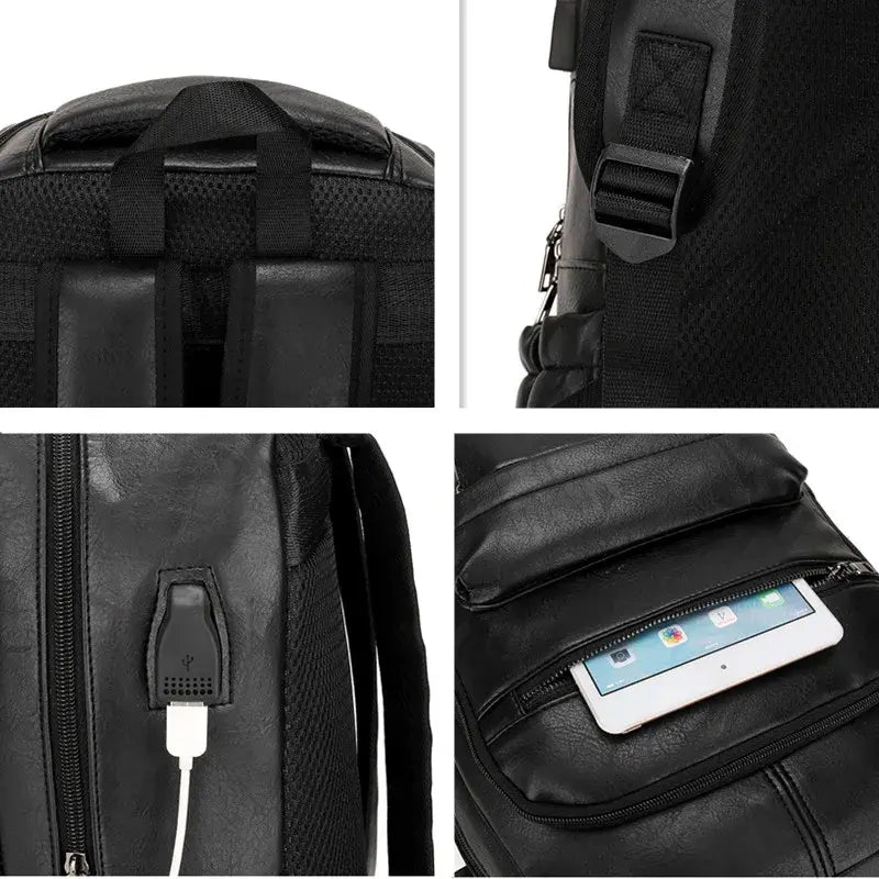 Mochila de Couro Masculina Marcanzzi MZ072 com porta USB, estrutura resistente à água e proteção antifurto ideal para trabalho e viagens