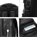 Mochila de Couro Masculina Marcanzzi MZ072 com porta USB, estrutura resistente à água e proteção antifurto ideal para trabalho e viagens