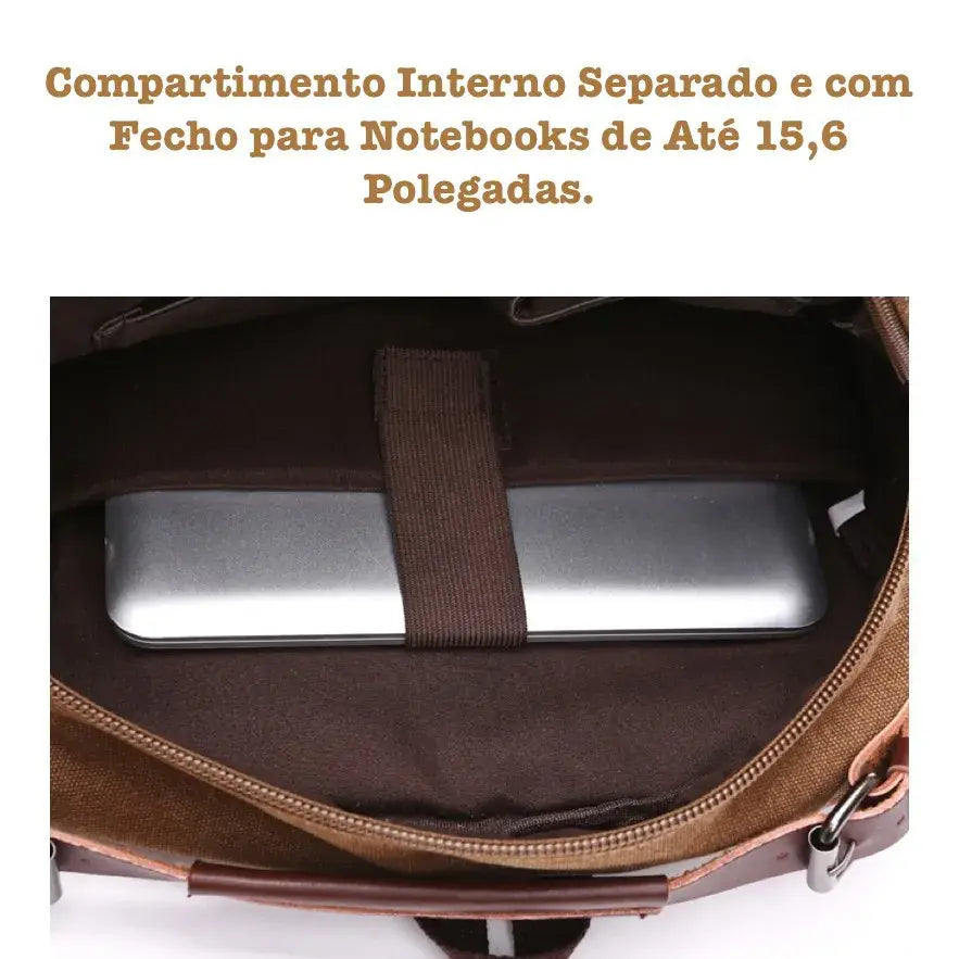 Mochila Executiva Marcanzzi MZ069 com lona resistente e detalhes em couro sintético, ideal para notebook, documentos e acessórios pessoais