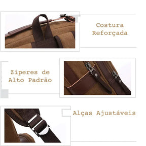 Mochila Executiva Marcanzzi MZ069 com lona resistente e detalhes em couro sintético, ideal para notebook, documentos e acessórios pessoais