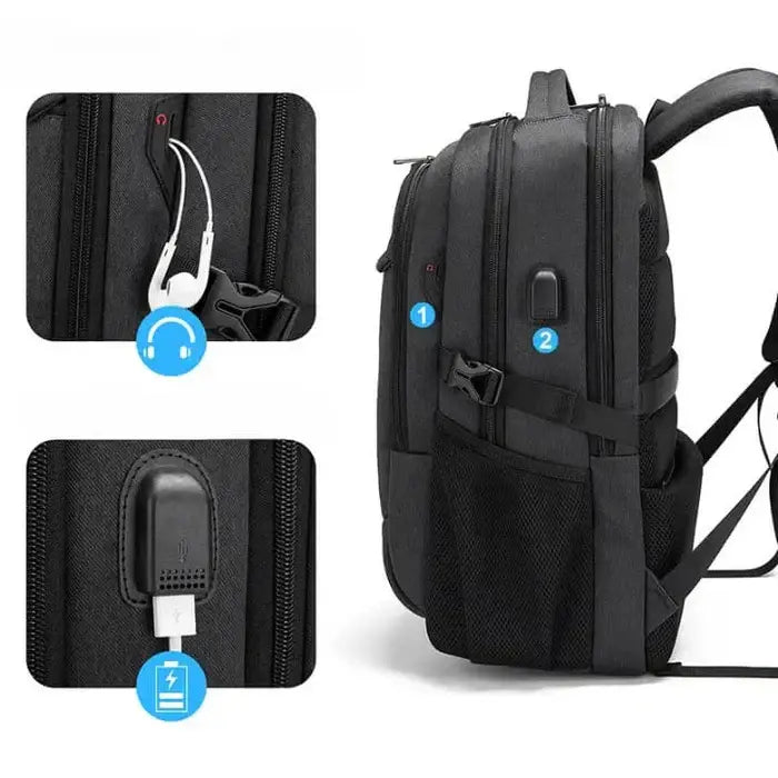 Mochila Executiva Marcanzzi MZ348 em Oxford impermeável com porta USB, alças ergonômicas e compartimentos para notebook 17”, tablet e acessórios