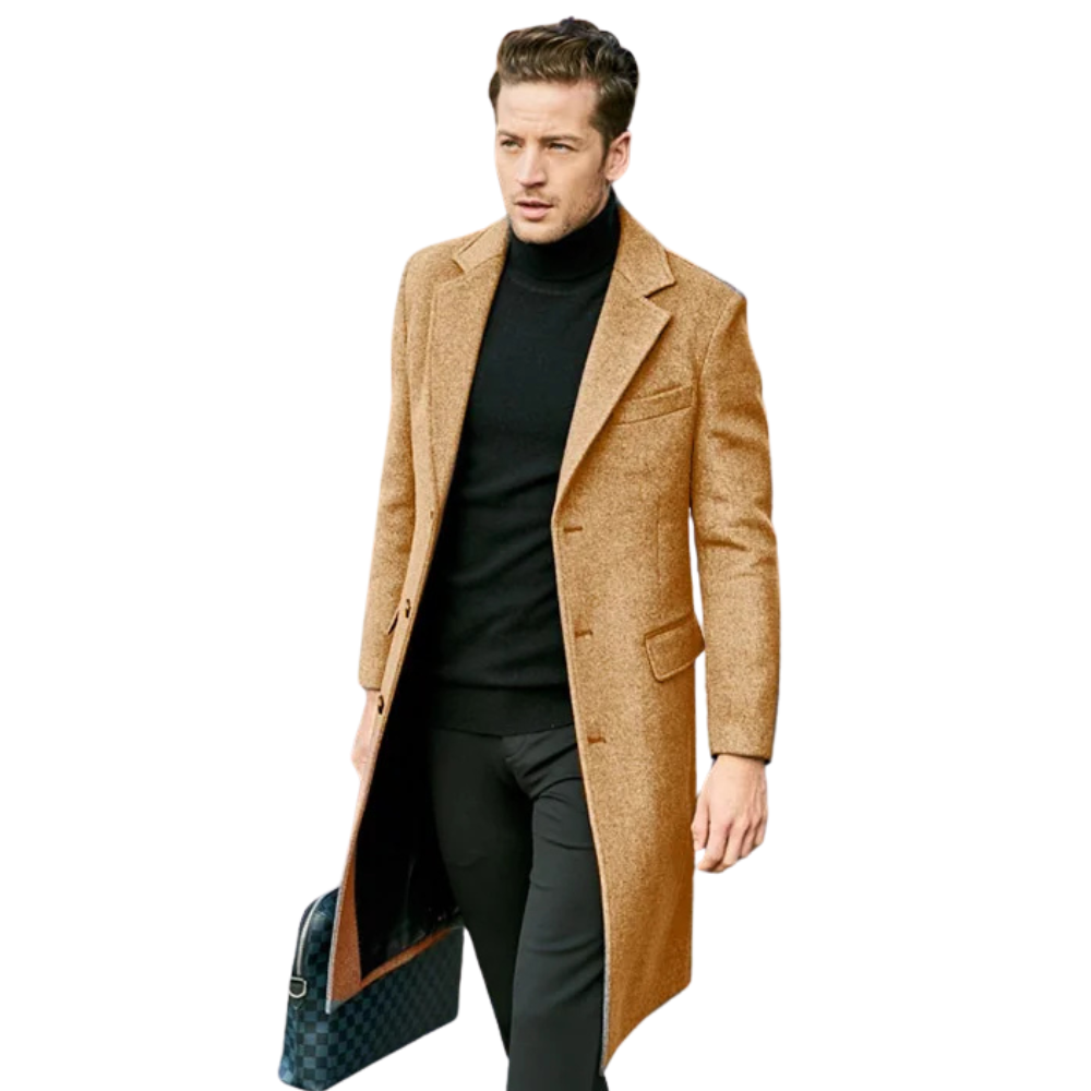 Sobretudo Longo de Lã Masculino Marcanzzi MZ097: luxo e sofisticação, design exclusivo, costuras reforçadas, tecido leve, conforto, resistente e durável.