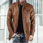 Sobretudo Masculino de Couro Marcanzzi MZ096: elegância e proteção com couro premium, design exclusivo, interior aquecido e resistência a rasgos.